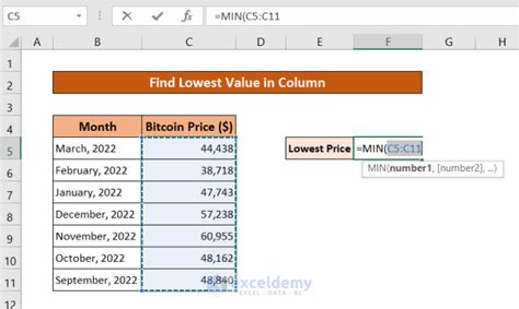 How to calculate lowest value in excel