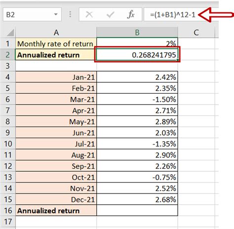 How to calculate monthly return in excel