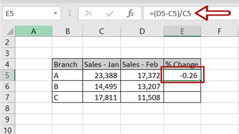 How to calculate percentage reduction in excel