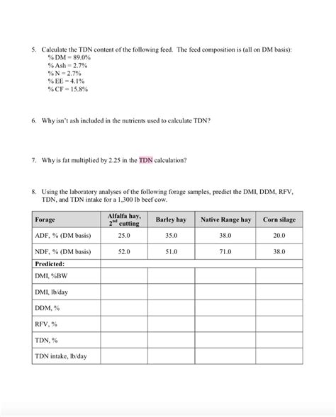 How to calculate tdn in cattle feed