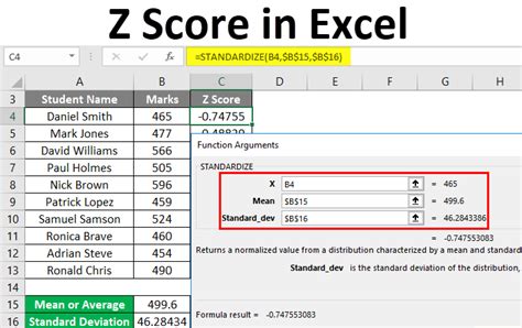 How to calculate z value in excel