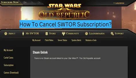 Jan 12, 2021 · DiabloMuerto Jan 12, 2021 @ 9:28pm. On steam you would click your name in the upper right > account details > Manage subscriptions. If it's not there, then I would assume you need to do it over on the SWTOR side of things. Last edited by DiabloMuerto ; Jan 12, 2021 @ 9:29pm. #3. . 
