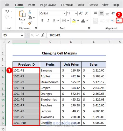 How to change column margin in excel