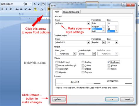 How to change default font in word