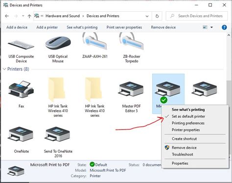 How to change default printer in windows