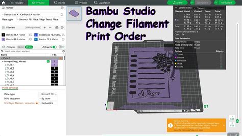 How to change filament color mid print bambu.  In Bambu Studio I have set t...