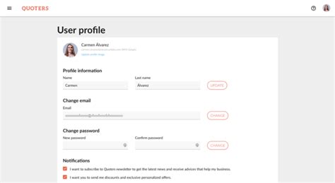 How to change name, email and password Quoters Help Center