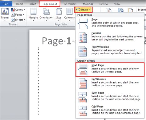 How to change pages in word