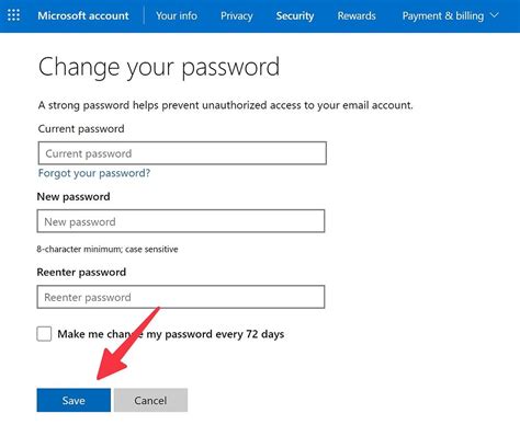 How to change password in outlook