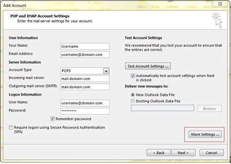 How to change pop settings in outlook