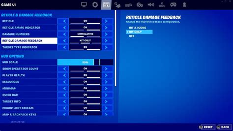 How to change reticle and damage feedback in Fortnite