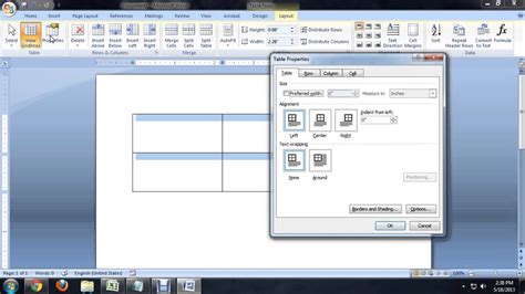How to change table margins in word