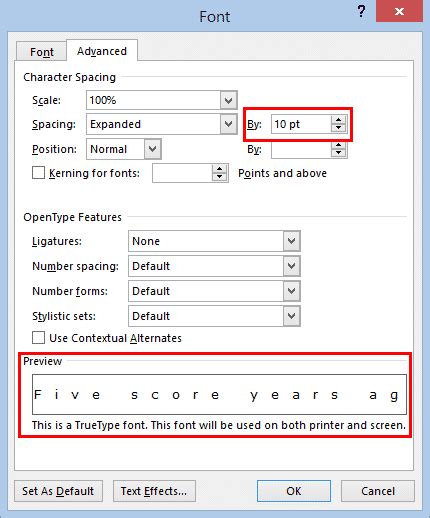How to change the character spacing in Microsoft Word
