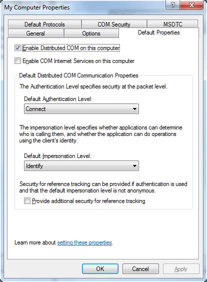 How to check dcom settings.  When adjusting DCOM configuration note that it might affect other a...