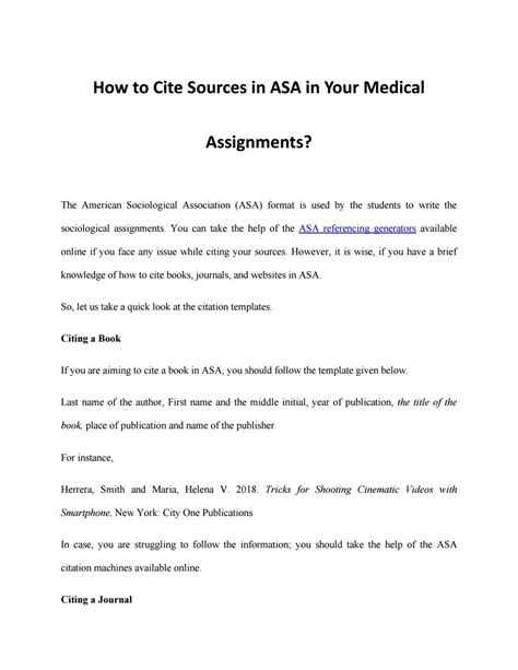 How to cite sources in ASA in your medical assignment by Joshua Dollar