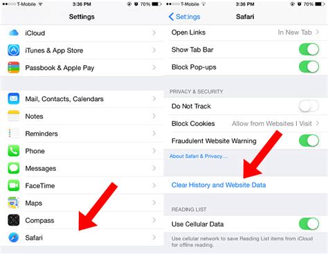 Clear the history, cache and cookies from Safari on your iPhone, iPa