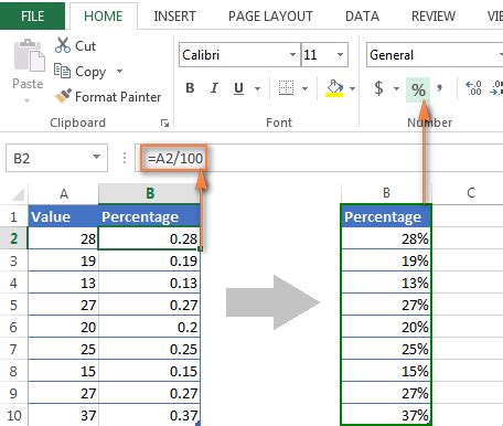 How to convert into percentage in excel