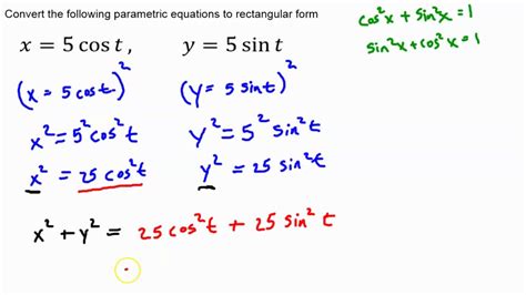 How to convert parametric equations to rectangular form example 3 YouTube