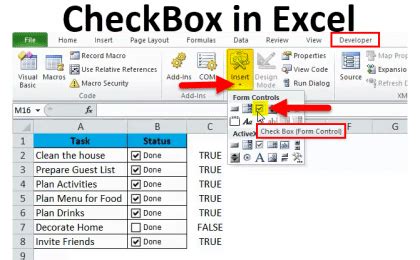 How to create a checkbox in excel