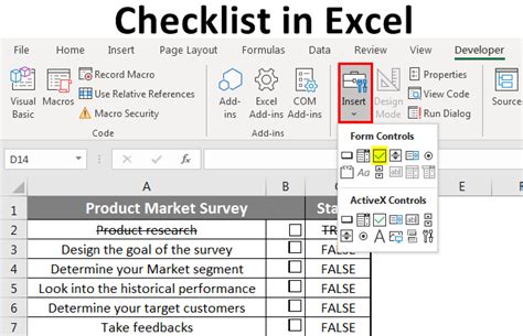 How to create a checklist in excel. Step 1: Go to Developer Tab > Controls > Insert > Form Controls > List Box. Step 2: Click on List Box and draw in the worksheet; then Right-click on the List Box and select the option Format Control. Step 3: Create a month list in column A from A1 to A12. 