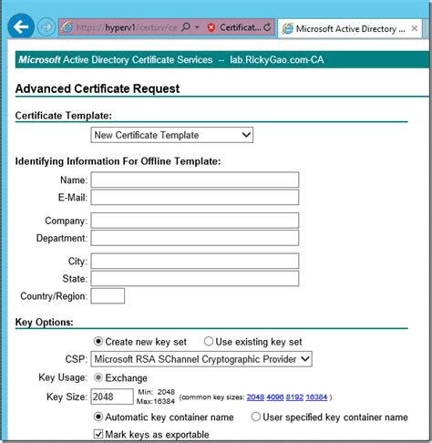 How to create a new certificate template for CA web enrollment page