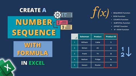 How to create a number sequence in excel formula.  It starts the sequen...