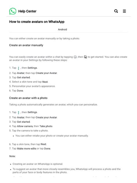 How to create avatars WhatsApp Help Center. 
