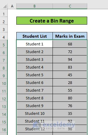 How to create bin range in excel