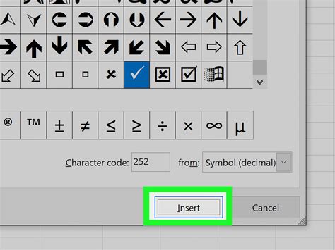 How to create check symbol in excel
