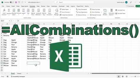 How to create combinations in excel