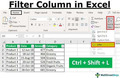 How to create filter in excel cell