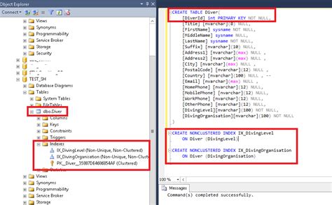How to create index in sql table