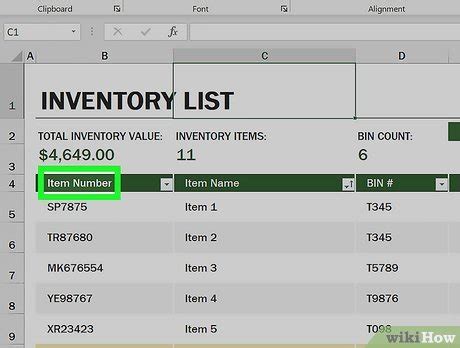 How to create inventory list in excel