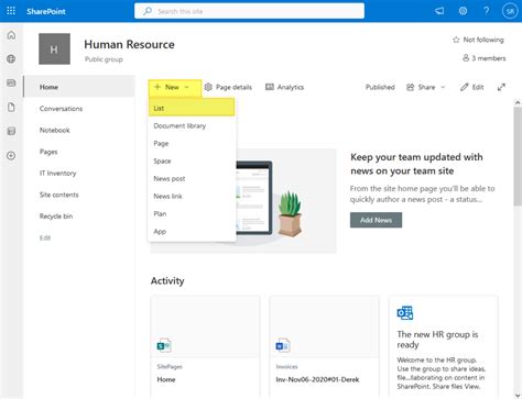 How to create list in sharepoint