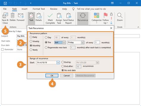 How to create recurring task in outlook