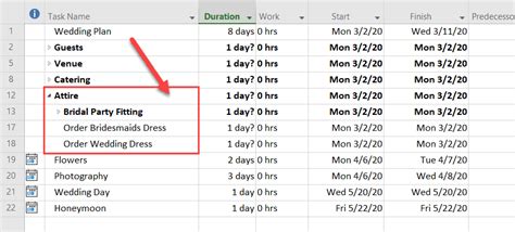How to create subtask in ms project