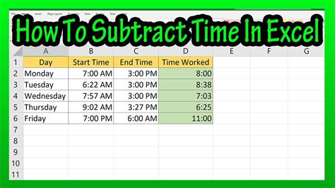 How to deduct hours in excel