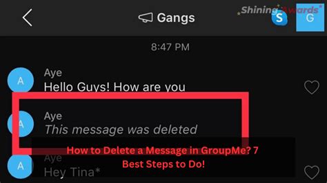 Hier is how to delete GroupMe messages inward 60 minutes. Step 1: Launch your GroupMe app. Take 2: Navigate to the chat you want to delete press open it. Step 3: Hold own finger on the send you want to delete or click on the three dots in front of it. Step 4: Click on Delete from the options this come up.. 