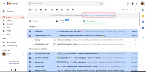 How to delete all mails in promotions