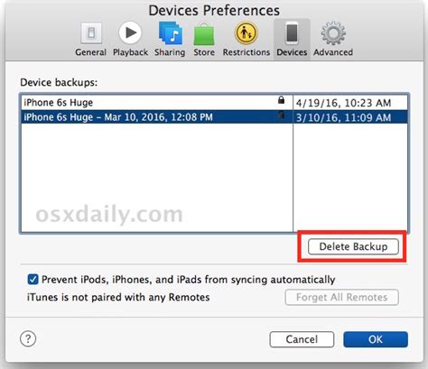 How to delete backup in itunes