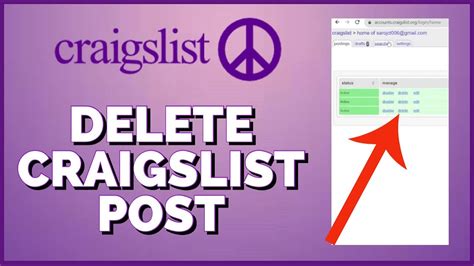 How to delete craigslist post. 3. Click the "New Listing" tab on your Craigslist Account page to create your first ad. Choose the city in which you want to post the ad, the type of ad you're posting and the area from which you ... 
