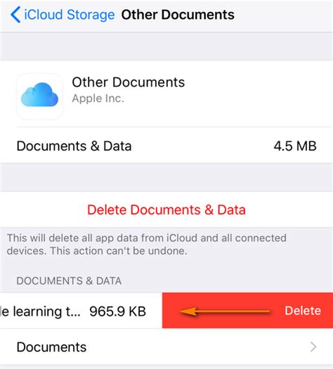 How to delete file in icloud storage