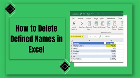 How to delete names in excel