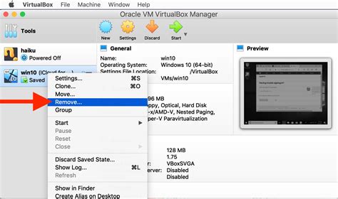 How to delete virtual machine in virtualbox