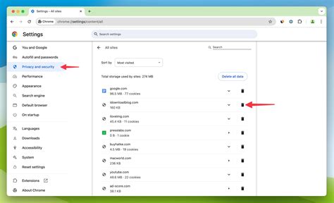 How to delete website in chrome