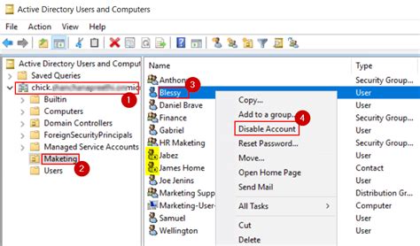 How to disable account in active directory
