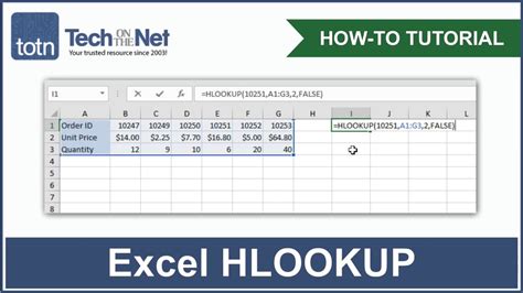 How to do an hlookup in excel