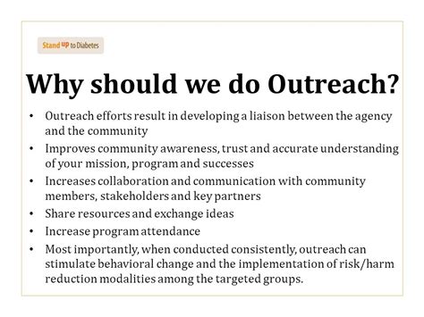 Community outreach is not a static process, but a dynamic one that requires constant evaluation and improvement. You need to monitor and measure your outreach performance, and collect and analyze .... 