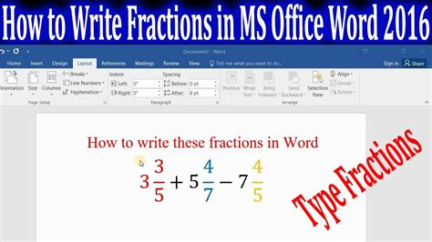 How to do fractions in word