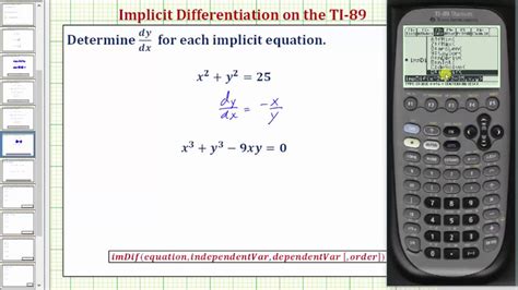 How to do implicit differentiation on ti 89 Math Strategies